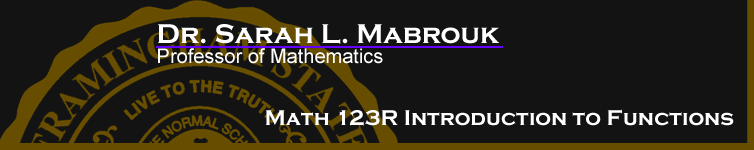Sarah L. Mabrouk's MATH 123 Introduction to Functions.  Please left-click to go to the home page.