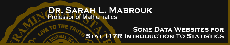 Sarah L. Mabrouk's Data Web Sites for STAT 117R Introduction to Statistics.  Left-click to go to the home page for this website.