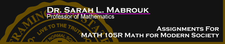 Sarah L. Mabrouk's Assignments for MATH 105R Math for Modern Society.  Left-click to go to the home page for this website.