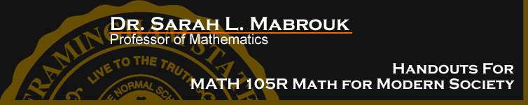 Sarah L. Mabrouk's Handouts for MATH 105R Math for Modern Society.  Left-click to go to the home page for this website.